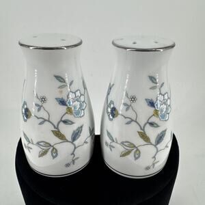 Noritake Salt & Pepper Shakers 3 1/2” Tall Blue Flowers Discontinued Vintage